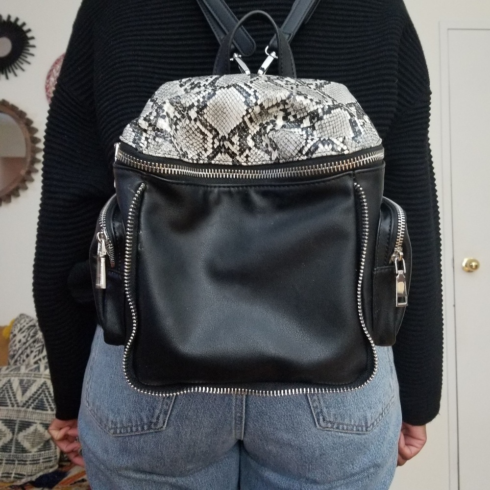 Faux Mini Snakeskin Backpack